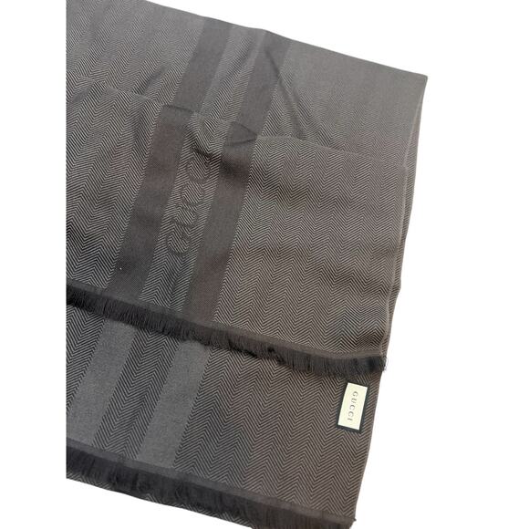 Gucci Unisex Cree Wool Warp Scarf muffler 544628 Dark brown - Picture 4 of 8